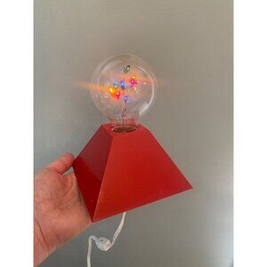 Red Pyramid Base Table Lamp With Multicolor LED Bulb & White Cord